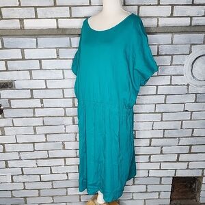 Serengeti Women's Short Sleeve Cotton A-Line Dress Plus Sz 2X Teal * Small Hole